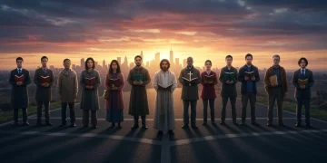 America's Shifting Spiritual Landscape: 2025 Trends Diverse people at a crossroads symbolizing America's evolving spiritual path