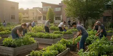 Community members collaborating on a vibrant garden project, symbolizing the positive impact of federal grants in 2025.