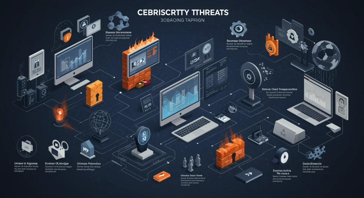 Infographic detailing cybersecurity threats and protective measures