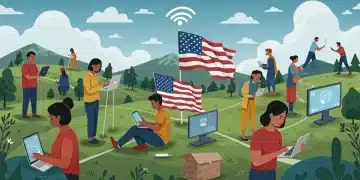 Bridging the Digital Divide: Connecting 5 Million U.S. Households by 2025 Diverse individuals connecting to broadband internet, symbolizing digital inclusion efforts in the U.S.
