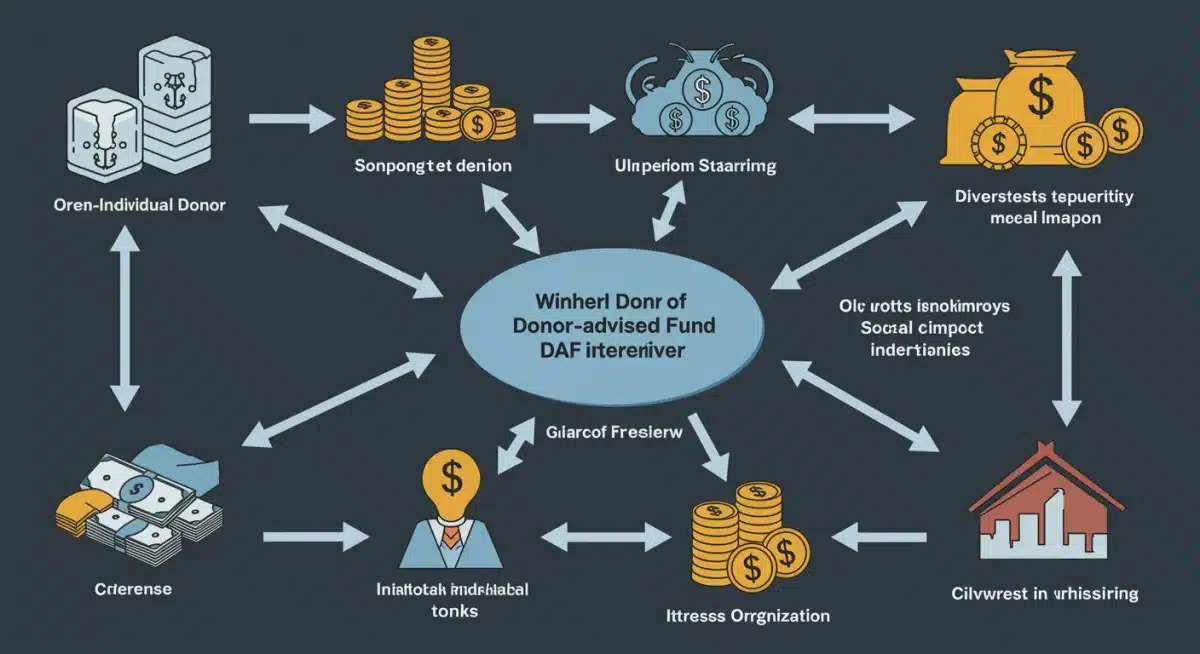 Flow of funds from donors to charities via DAFs.