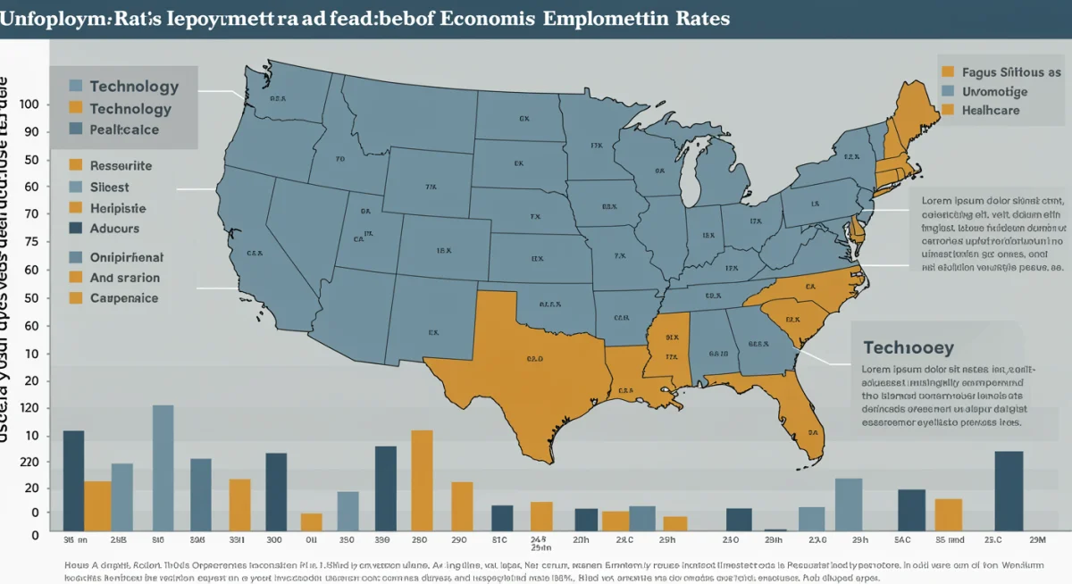 Infographic detailing comparative employment rates and sector-specific growth in the 2025 US labor market.