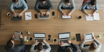 Diverse individuals working flexibly in a modern co-working space, embodying the gig economy's growth.