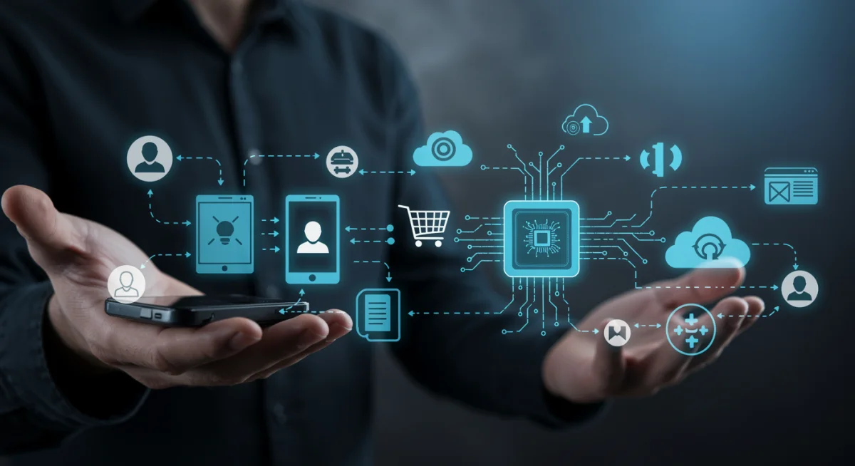 Interconnected digital elements depicting hyper-personalization in online retail.