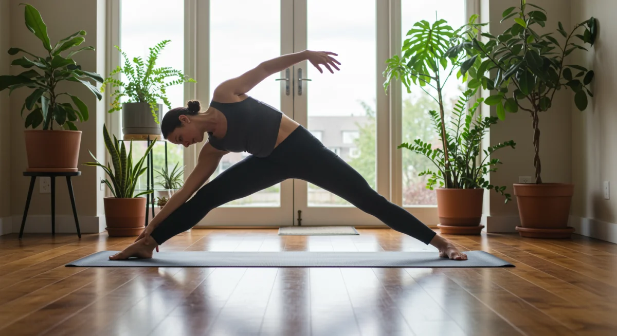 Person engaged in mindful yoga practice for holistic well-being
