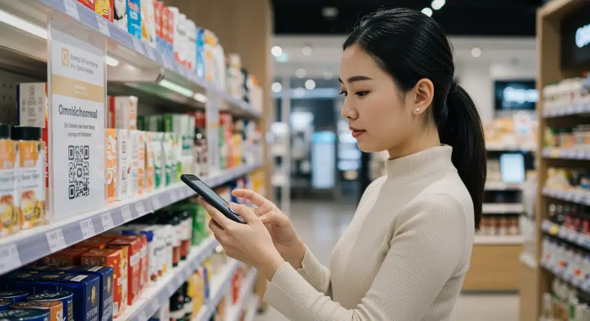 Shopper scanning QR code in store for omnichannel experience