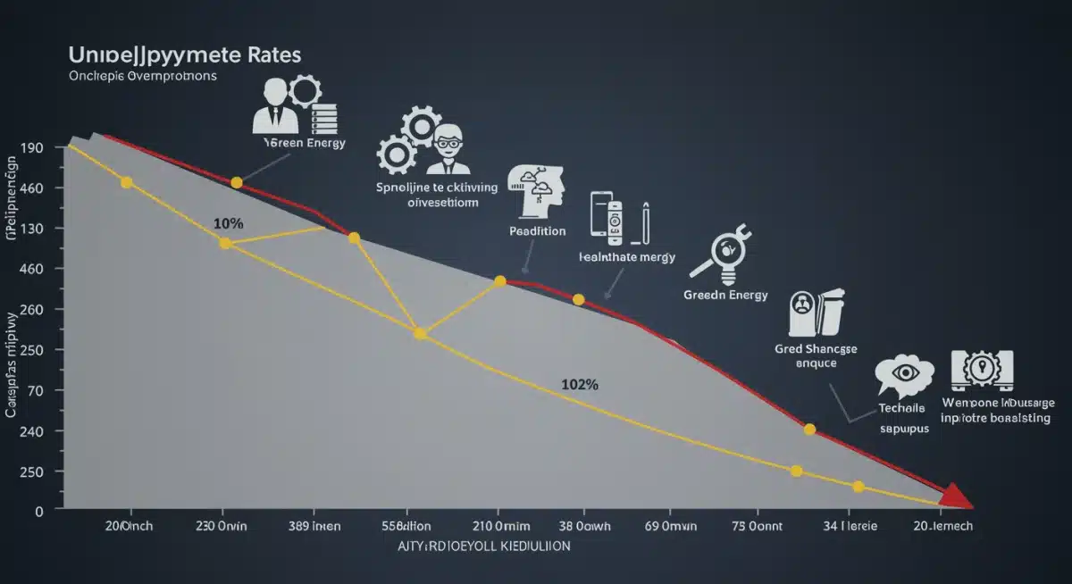 Infographic showing US unemployment rate reduction due to reskilling