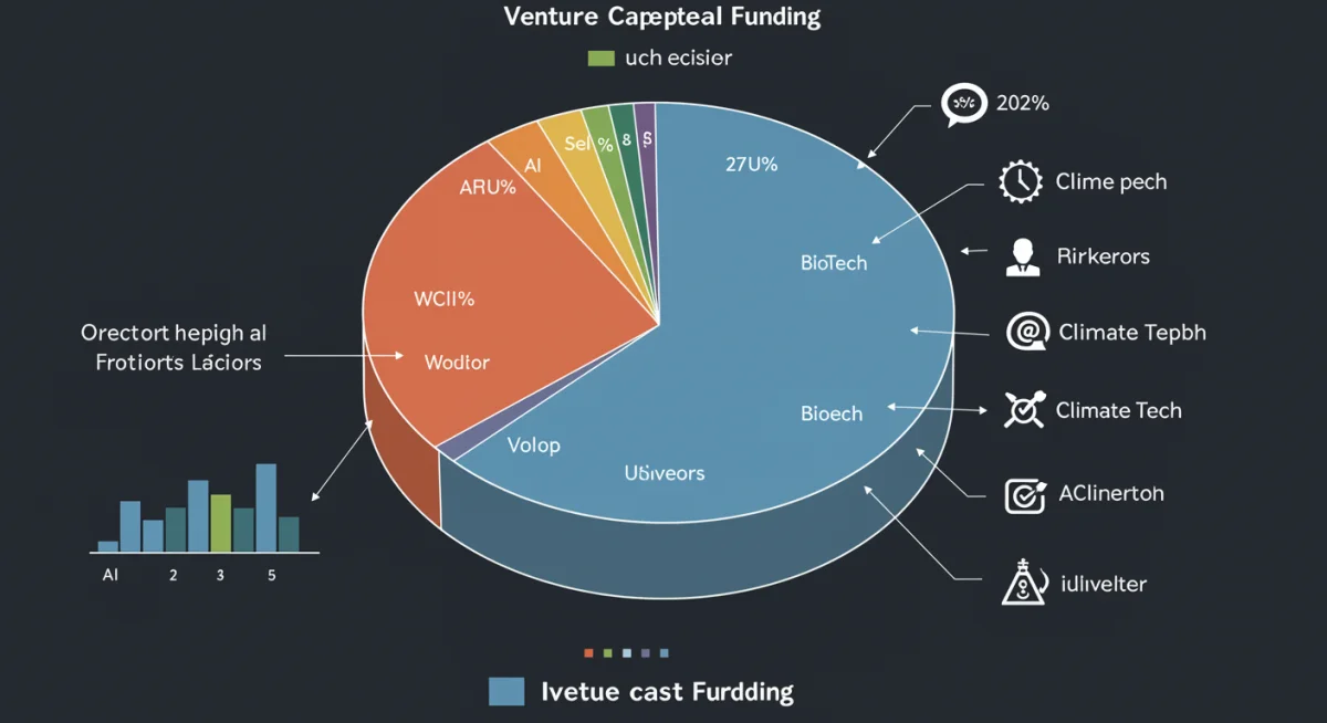 Infographic showing venture capital funding distribution across key sectors in 2025.
