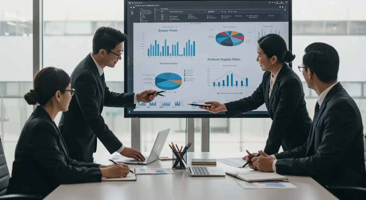 Business team strategizing supply chain risk mitigation