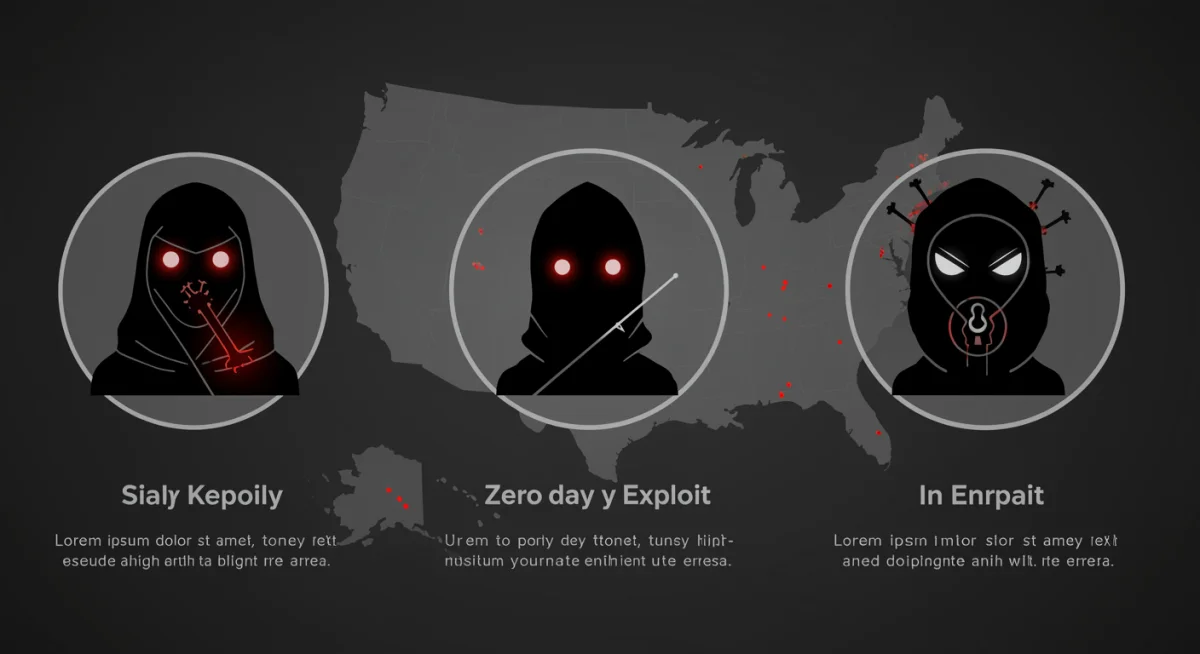 Visual representation of three critical zero-day exploits impacting U.S. infrastructure, with their potential targets.