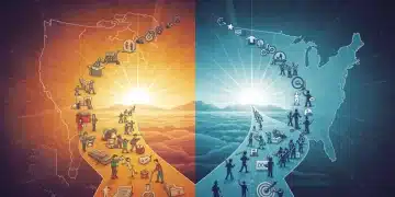 Illustration comparing two U.S. social mobility programs, depicting converging paths to success.