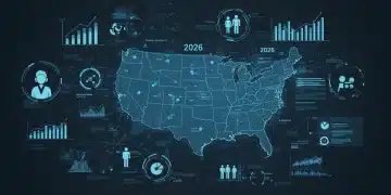 Digital illustration of 2026 US job market trends, showing growth sectors and demographic shifts.
