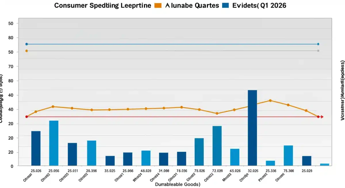 Bar graph showing consumer spending categories changes in Q1 2026.