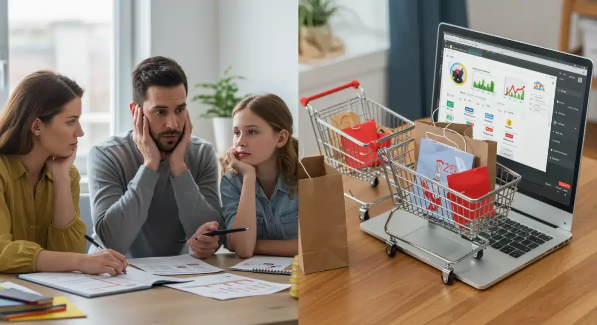 Family budgeting and reduced online shopping activity due to economic concerns.