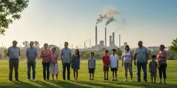 Community members advocating for environmental justice near a cleaner industrial site